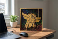 Geometric Gold Grendizer Wall Art – Framed 3D Print with Prismatic Background