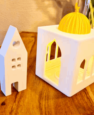 3D Printed Kaaba & Mosque Lantern Set – Ramadan LED Decoration