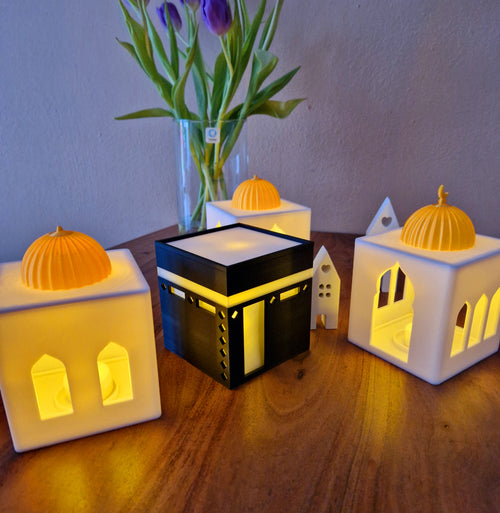 3D Printed Kaaba & Mosque Lantern Set – Ramadan LED Decoration