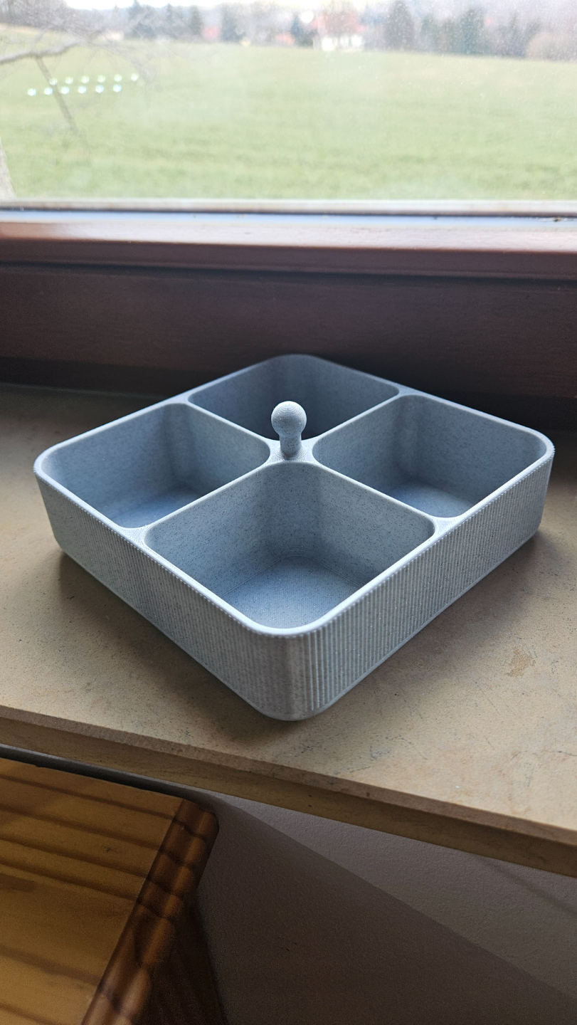 Square 3D Printed Snack Tray with 4 Compartments